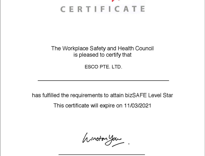 ESCO is now bizSAFE STAR certified!
